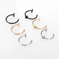 1pc lip ring piercing fake stainless steel nose rings septum piercing clip on mouth non piercing punk cuff hoop earring jewelry