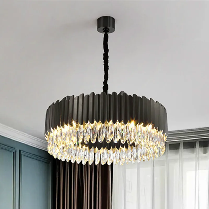 

Круглый металлический светодиодный подвесной светильник E14 для гостиной, Хрустальная Светодиодная лампа К9, комнатное освещение, регулируе...