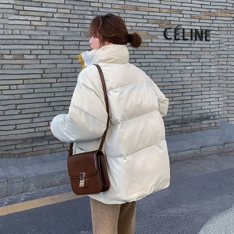 Autumn and Winter New Down Jacket Korean Style Loose and Simple Hong Kong Style Student Zipper Cardigan Stitching Jacket