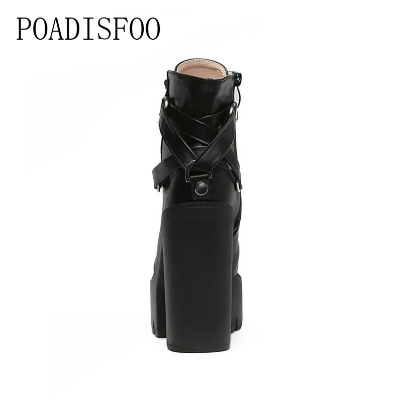 Женские пикантные Черные Ботинки martin на квадратном каблуке платформе 13 см Каблук