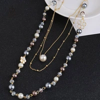 long pearl flower necklace for female fashion multi layer camellia pendant autumn winter pearls chain sweater necklace