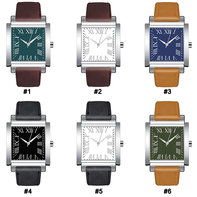 Мужские кварцевые часы с кожаным ремешком квадратной формы | Наручные