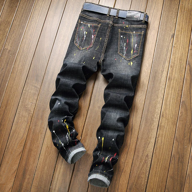 

Pantalon Homme Jean Homme Jeans Pants New Style Patchwork Jean Elastic Vaqueros Hombre Ripped Biker Jeans for Man Trousers Denim