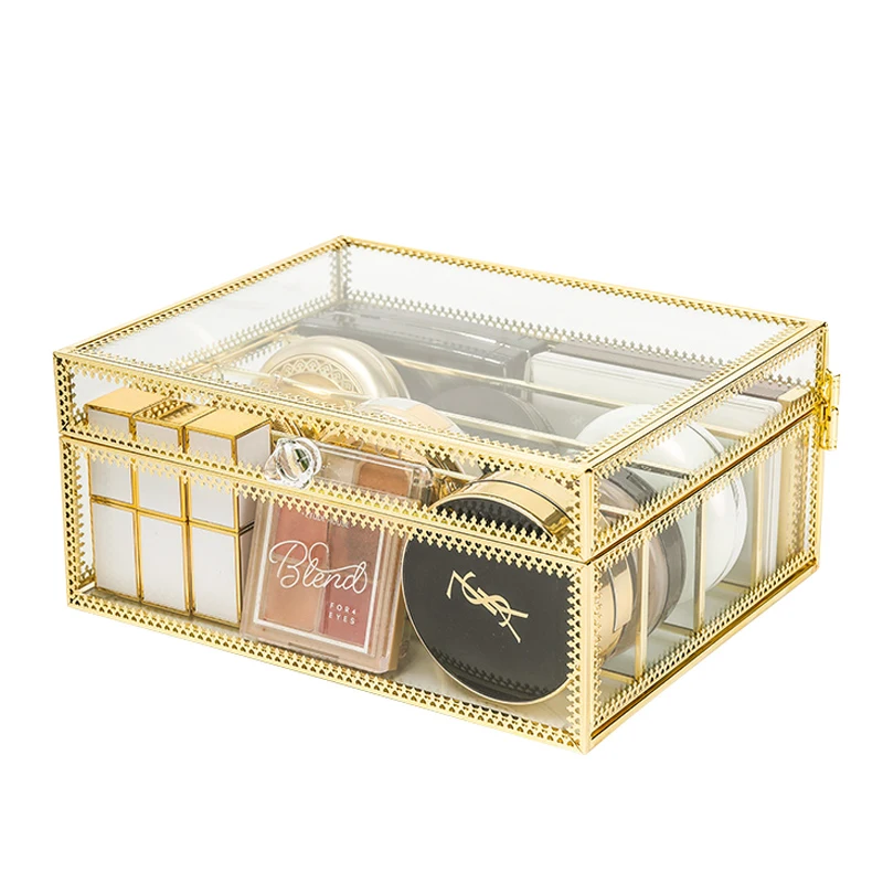 

Dustproof Makeup Organizer Glass Eyeshadow Powder Storage Box Dresser Lipstick Holder Cosmetic Display Stand Make up Organizer