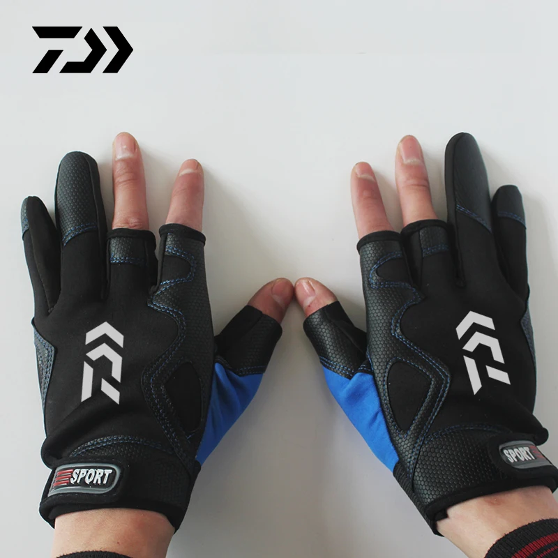 

Daiwa Fishing Gloves New 2020 Three Finger Cut Gloves Men Anti-slip Outdoor Hunting Fishing Elastic Band Cowhide Gloves Fishing
