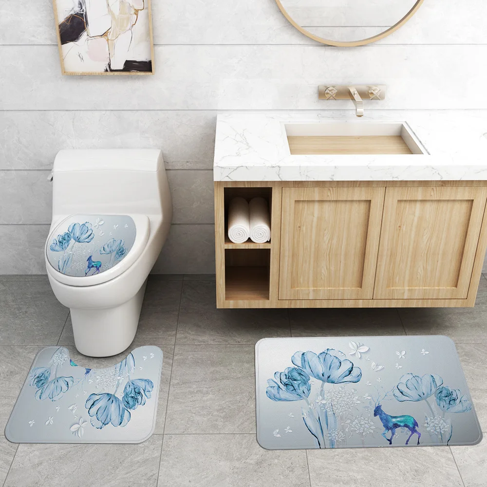 Светильник-голубая душевая занавеска из полиэстера с принтом лося s цветы для