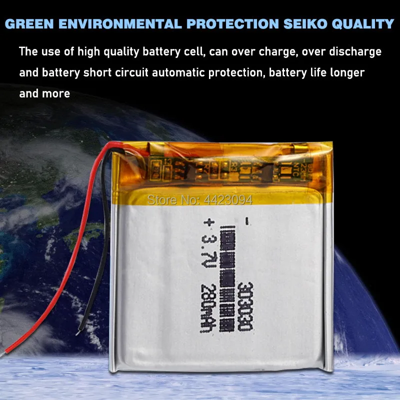 303030 перезаряжаемая 3 7 V 280mAh литий-ионная литиевая батарея литий-полимерная