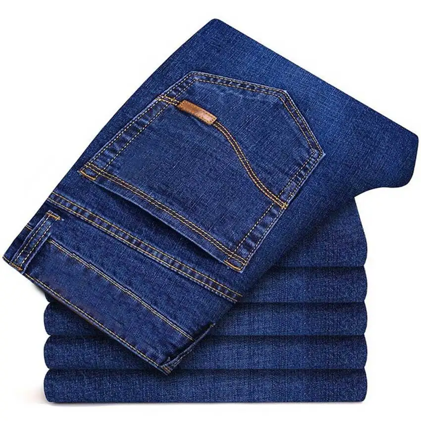 

Spring Men's Jeans Business Stretch MID Waist Slim Straight Jeans Classic Trousers Solid Casual Denim Pants Men Size 28-40