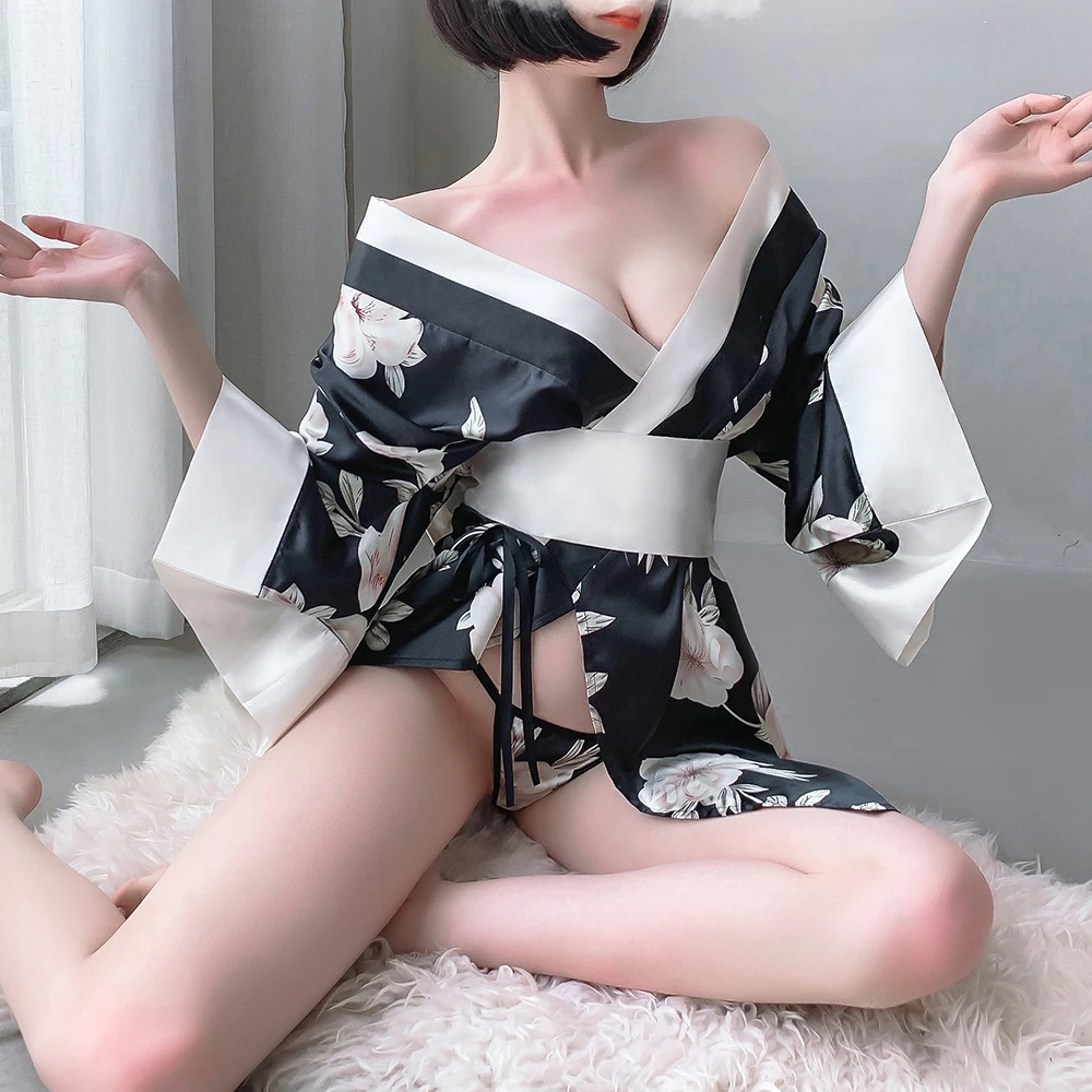 Халат кимоно Женский с цветочным принтом шелковая одежда для сна в японском