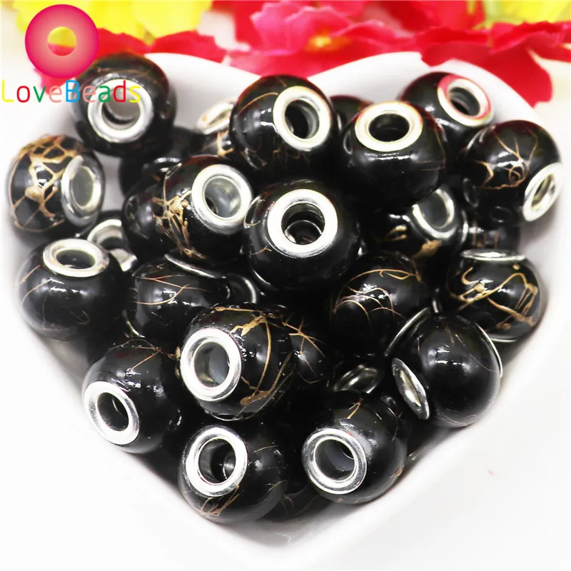 

10Pcs Black Color Glass Murano Spacer Loose Beads Large Hole European Beads Charm Fit Pandora Bracelet Chain Necklaces Jewelry