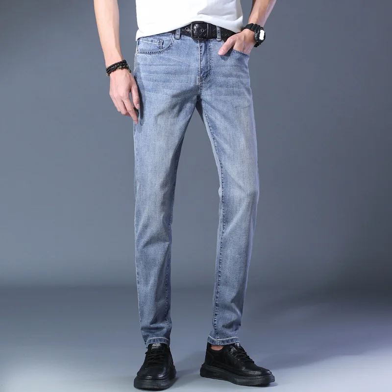 

XL 42 44 46 Jeans men Men's Fashion Jeans Slim Spring and Autumn Casual stretch light blue men's denim trousers
