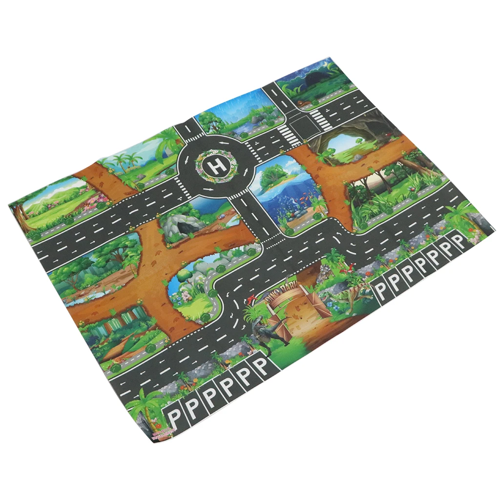 

Kids Dinosaur World Road Traffic Play Mat Rug Toy Carpet Playmat Baby Children Developmental Car & Track Toy Gifts #B