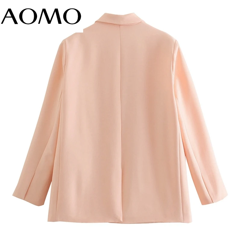 

AOMO Women Solid Candy Blue Blazer Coat Vintage Notched Collar Pocket 2021 Female Oversized Casual Chic Tops QJ42A