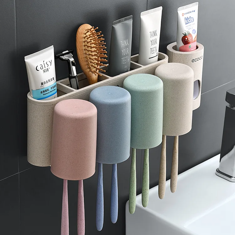 

Cup Wall Toothbrush Holder Automatic Toothpaste Dispenser Organizer Toothbrush Holder Accessori Bagno Bathroom Supplies DE50YSJ