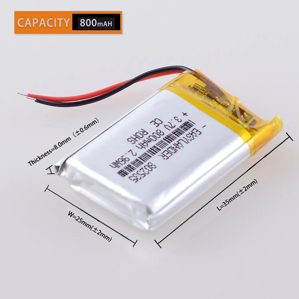 3 7 V 802535 800mAh 602535 600mah литий-ионный полимерный литиевый аккумулятор Bluetooth наушники