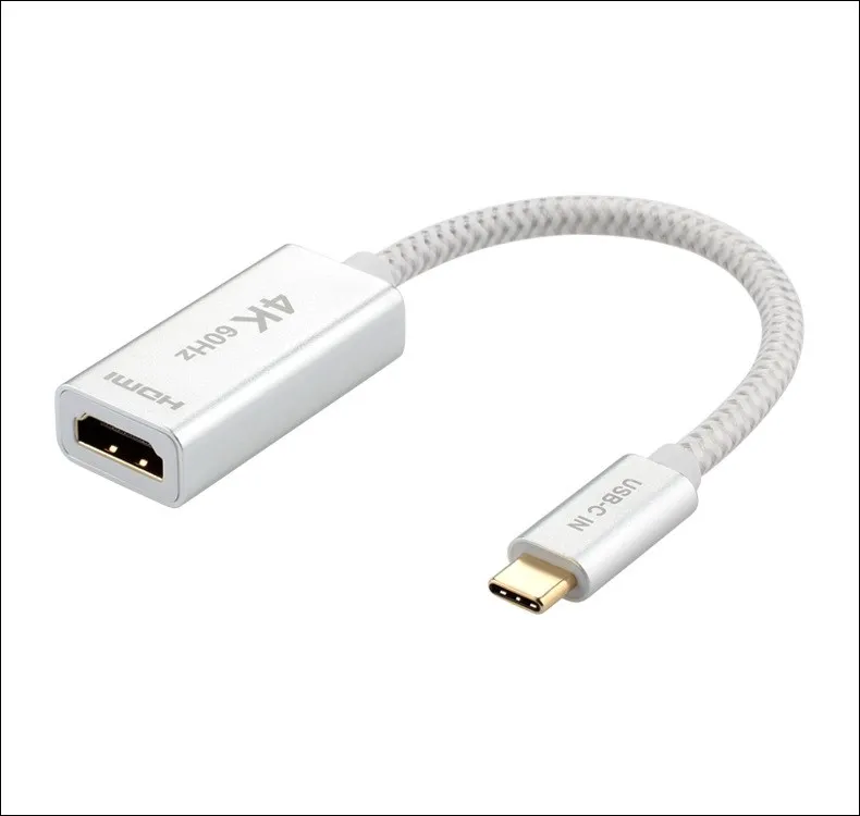 

USB 3.1 Type C to HDMI-compatible 4K HDTV Adapter Cable with Silver Aluminium Case for Macbook Laptop