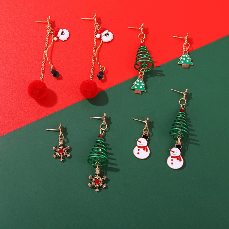 

Hot Sale Christmas Series Earrings For Lady Temperament Santa Claus Snowman Bell Pendant Ornament Happy New Year Xmas Gifts