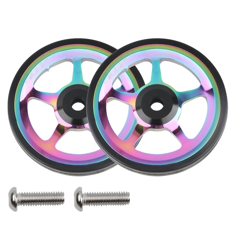 

Litepro 2Pcs Folding Bike Easy Wheel 60mm Bearing Wheels Rear Cargo Rack Colorful Aluminum Alloy Bicycle Easywheel for Brompton