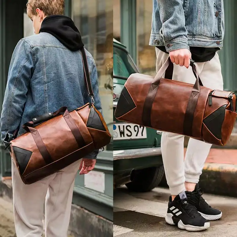 저렴한 새로운 휴대용 PU 가죽 여행 가방 대용량 단거리 여행 메신저 대형 가방 스포츠 체육관 가방 구매 새로운 휴대용 PU 가죽 여행 가방 대용량 단거리 여행 메신저 대형 가방 스포츠 체육관 가방