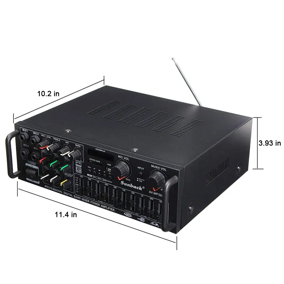 

SUNBUCK 2000W 5.0 bluetooth 2 Channel Audio HiFi Amplifier Stereo 326BT DC 12V 220V AV Amp Speaker Reverb Equilibrium