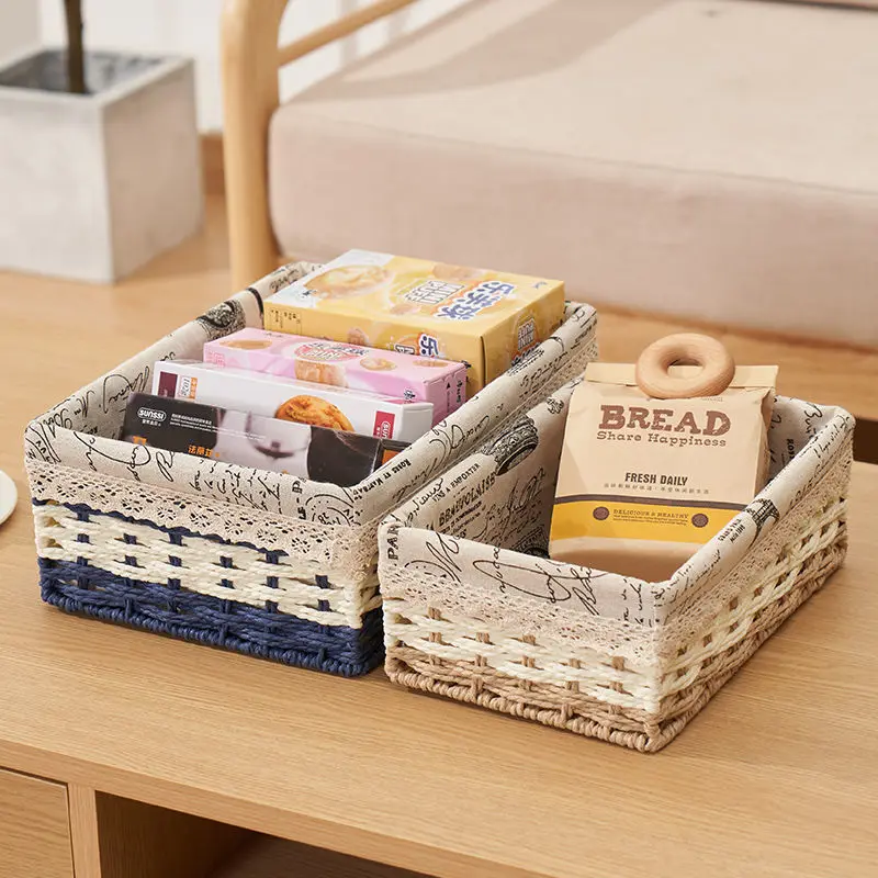 

Handmade Straw Plaited Storage Basket Closet Desk Kitchen Toys Picnic Fruit Bread Organizer Woven Box For Small Things Gift Home