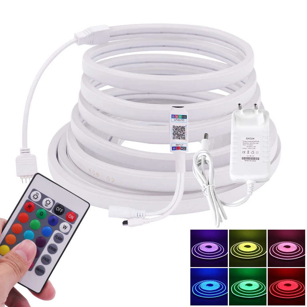 12V RGB LED Strip Neon Light With Bluetooth APP Remote Control 1/2/3/4/5M Lamp Tape Waterproof Dimmable For Decor lighting | Лампы и