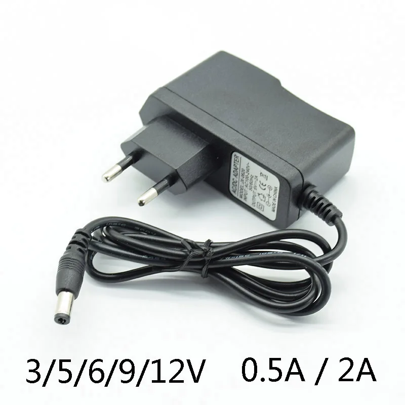 

AC Converter Adapter DC 3V2A 5V2A 6V 2A 9V 12V 0.5A 500mA 15V 1A Power Supply Charger EU Plug 5.5mm*2.5mm(2.1mm) With lamp