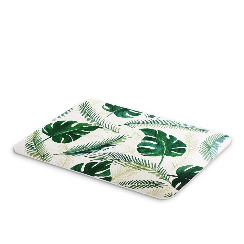 Фланелевый коврик для ванной с изображением тропических растений и зеленых