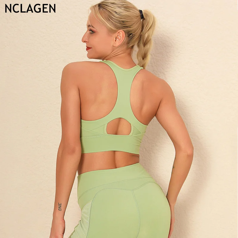 

NCLAGEN Sports Bra Top Push Up Women Beauty Back Yoga Vest Padded Running Exercise Quick Drying Gym Workout Elastic Fitness Tank