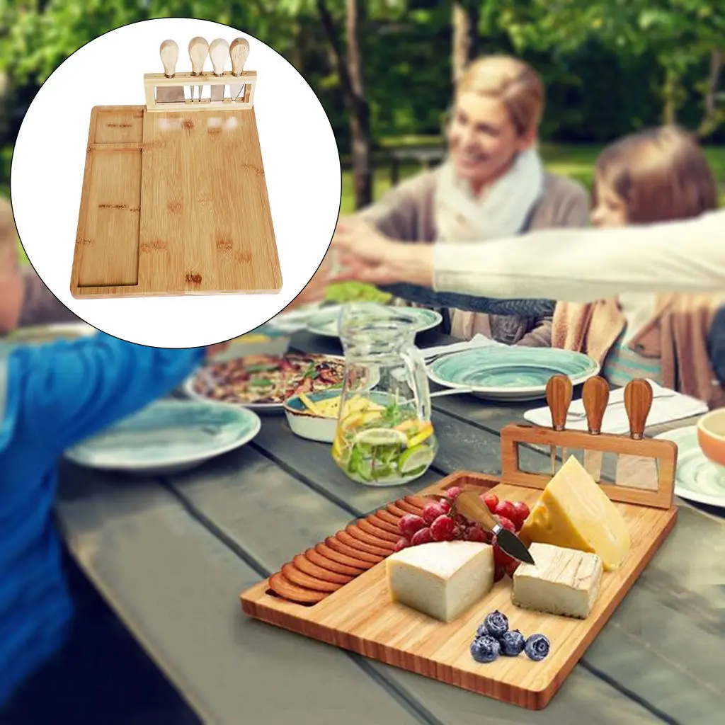 

Bamboo Cheese Board Set Board Food Kitchen Cutting Bamboo Cheese Board Gifts