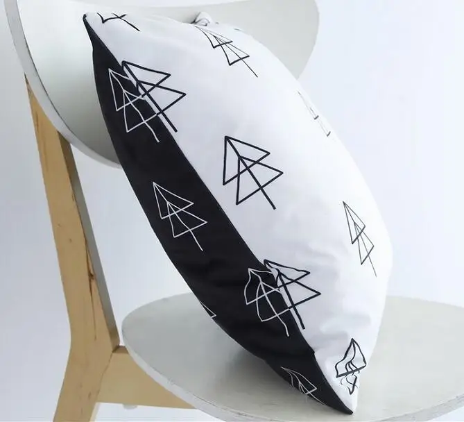 

45x45cm double side white black printed cushion cover tree/cross/lines velvet pillowcase for cushion pillow cover