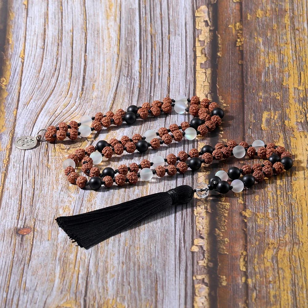 Ожерелье из черного агата и опала OAIITE с Rudraksha 108 ожерелье JapaMala буддийская молитва