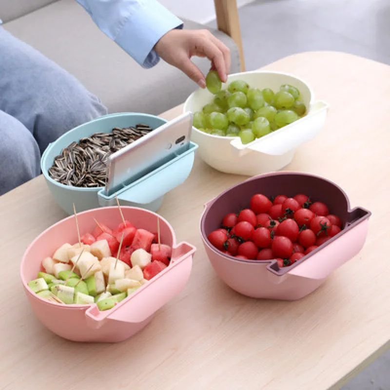 

1pcs Creative Double Layer Dried Fruit Bowl Snack Containers Seeds Phone Trash Holder Plastic Storage Boxes Jewelry Organizer