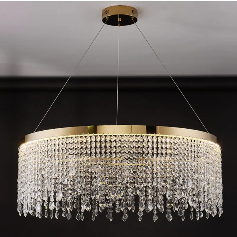

Modern Luxury Stainless Steel Golden Round LED Chandelier Living Room Bedroom Lamp Kitchen Island Bar Restaurant Pendant Lights