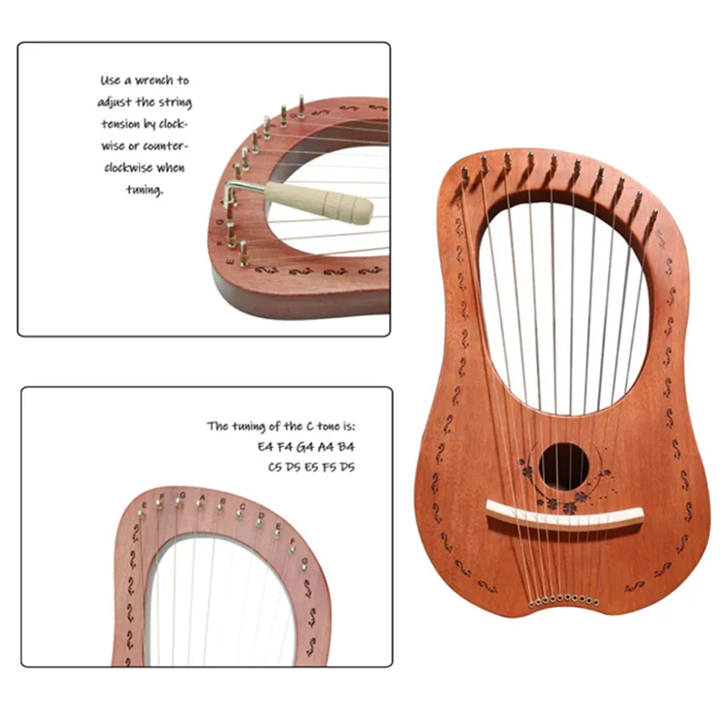 Lyre Harp 10 веревочных деревянных шпона для тела лучшие струны инструмент с гаечным