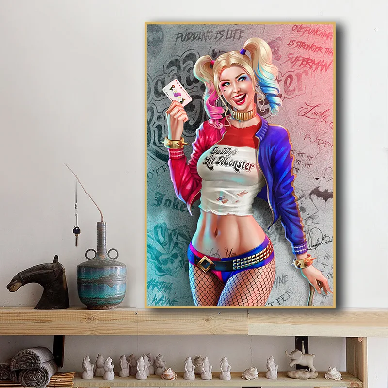 

Movie Clown Girl Harleen Quinzel Comics Posters Canvas Painting Wall Art Decoration Prints For Living Room Home Bedroom Decor
