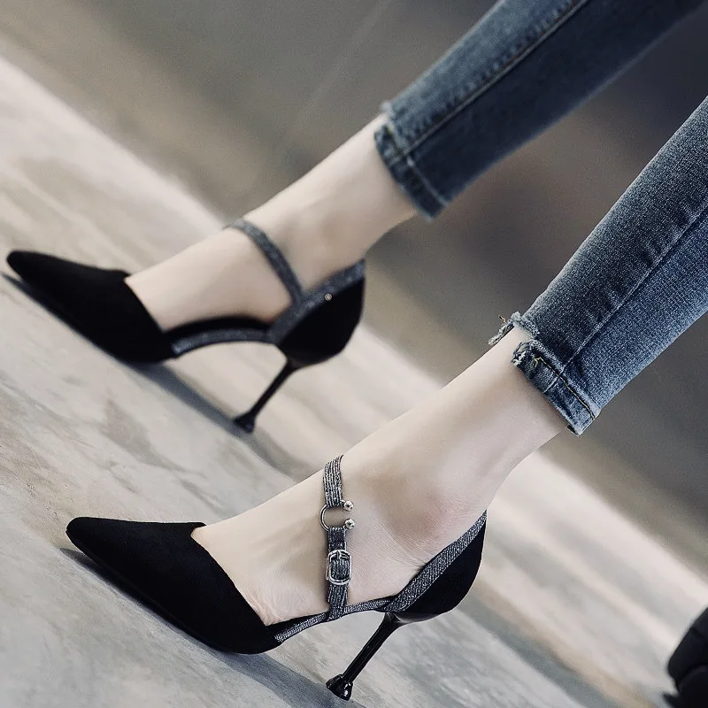 

New Women Shoes Summer Spring/Autumn Fashion 5cm/8cm High Heels Pointed Toe Flock Student Casual Ladies Pumps Work Female Shoes