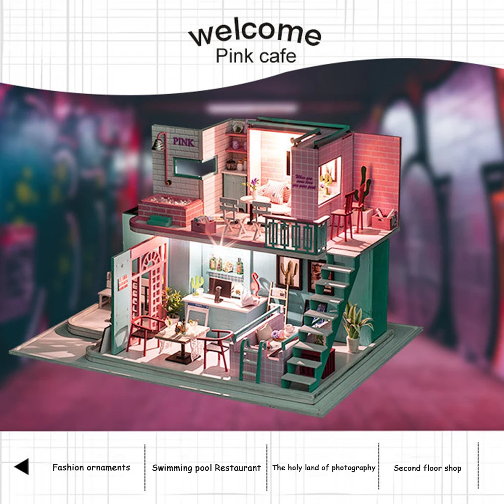 

DIY Wood Miniature Dollhouse Kit Manual Handmade Assembled 3D Model Villa Doll House Furniture for Boys Girls Gifts Room Decor