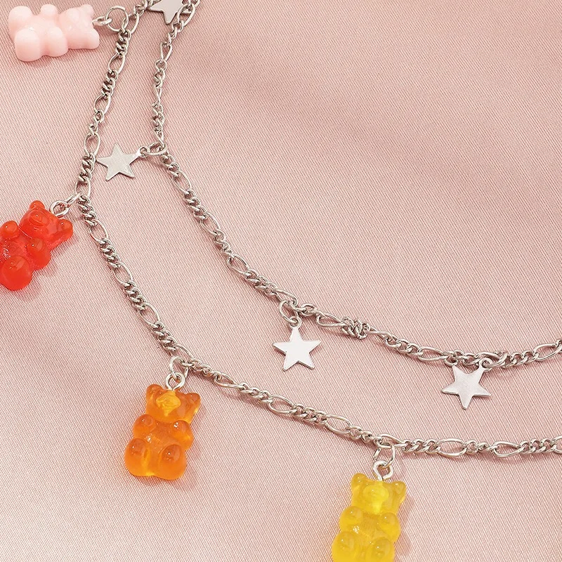 

Creative European and American Colorful Jelly Bear, Necklace, Stars