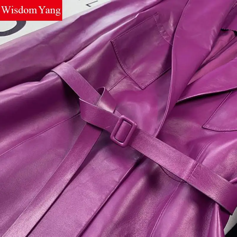 Spring Autumn Purple Sheepskin Genuine Leather Coat Women Outerwear Long Suit Ladies Overcoat Gothic Jacket Coats Korean Clothes
