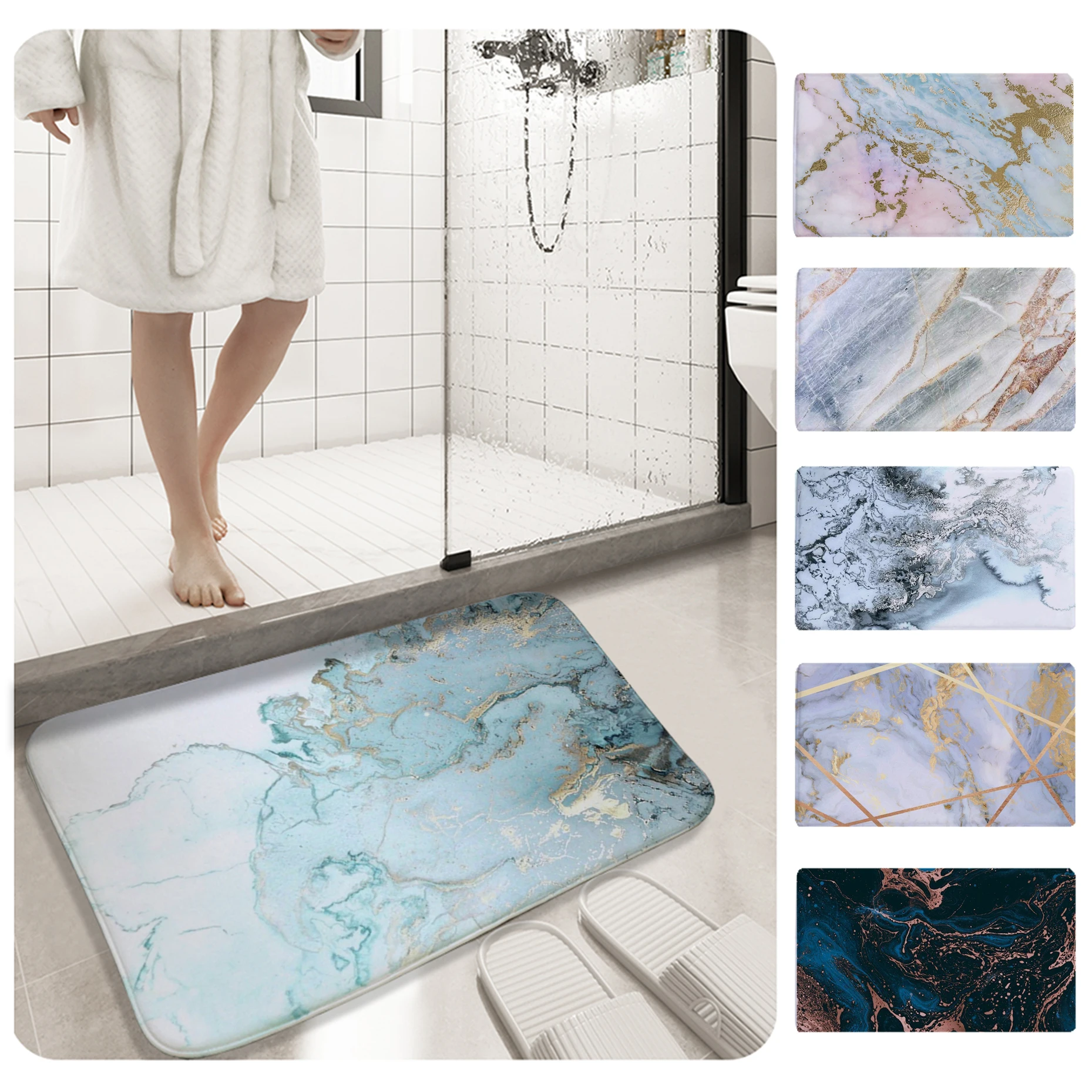 

Shimmering Teal Watercolor Camper Carpet Bathroom Entrance Doormat Bath Indoor Floor Rugs Absorbent Mat Anti-slip Kitchen Rug