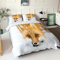 white duvet cover lifelike fox pattern double bedspread with pillowcases 3d animal print bed sheets soft warm home textiles