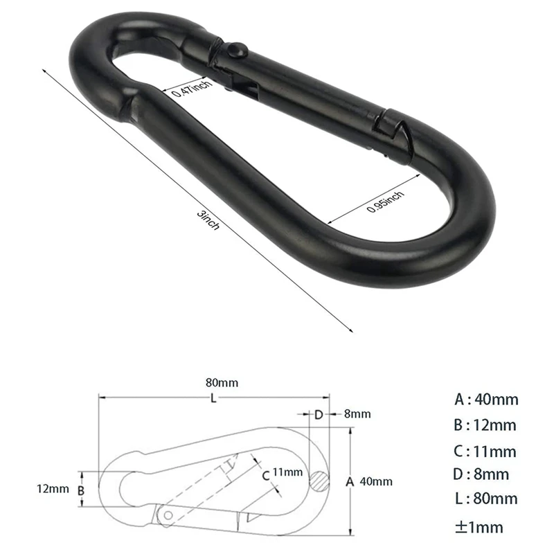 

New Sale Iron Stainless Steel Gourd-Shaped Carabiner Black Environmental Protection Hook D-Shaped Carabiner