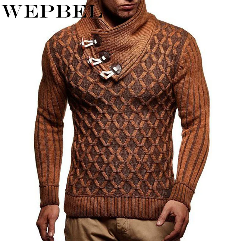 

WEPBEL Turtleneck Sweater Men Autumn Winter Pullover Warm Thick Scarf Collar Long Sleeve Sweater Twist Knitted Men Knitwear