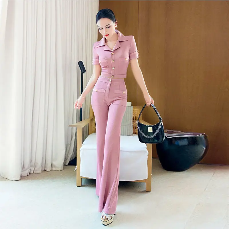 Женский летний комплект из двух предметов блузка с коротким рукавом и отложным