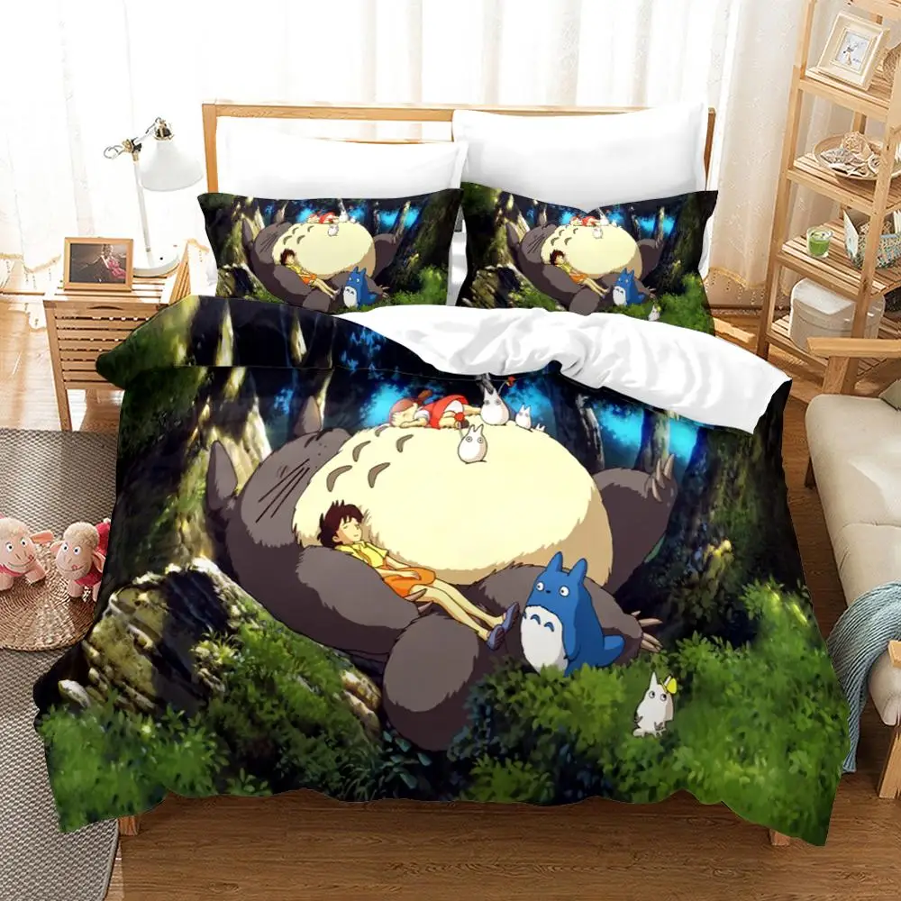 

Totoro Children's Cartoon Movies 3D Printed Bedding Set Bed Sheet And Quilt Cover Pillowcase Bedroom Kid’s Room Decorate