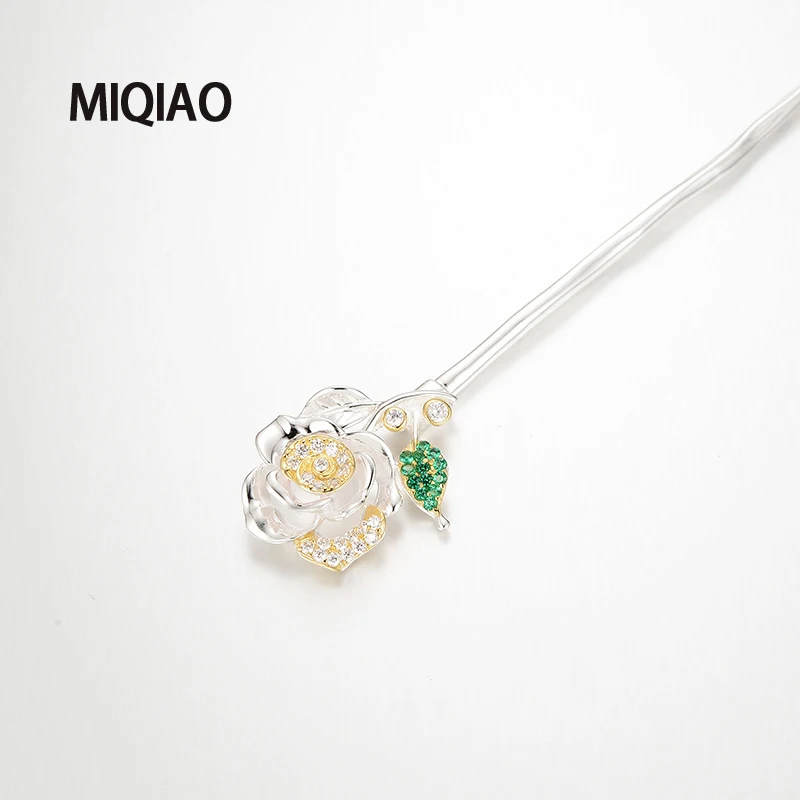 MIQIAO розы шпильки для волос 925 пробы серебро Hanfu аксессуары Для женщин ювелирные