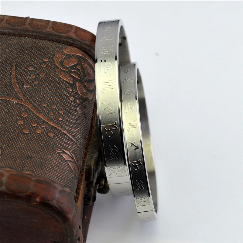 

European Style 8mm Twelve Constellation Symbols Bangles For Women Fashion Stainless Steel Bracelet High Quality Jewelry Gifts