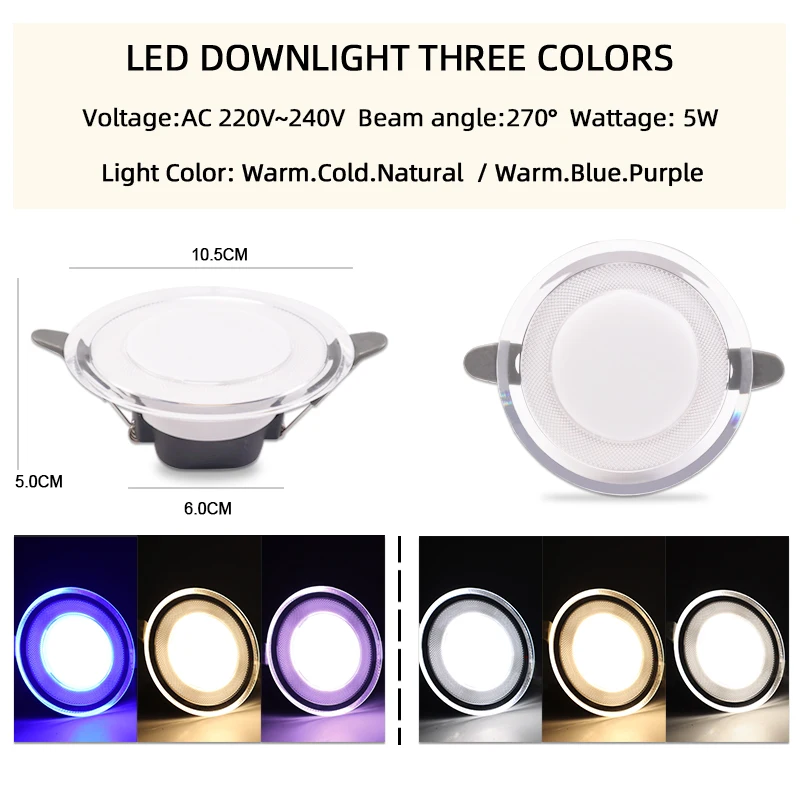 10 Uds Downlight 3W 5W led Downlight AC220V seis colores proyector descendiente de led empotrado lámparas cocina sala interior empotrada downlight