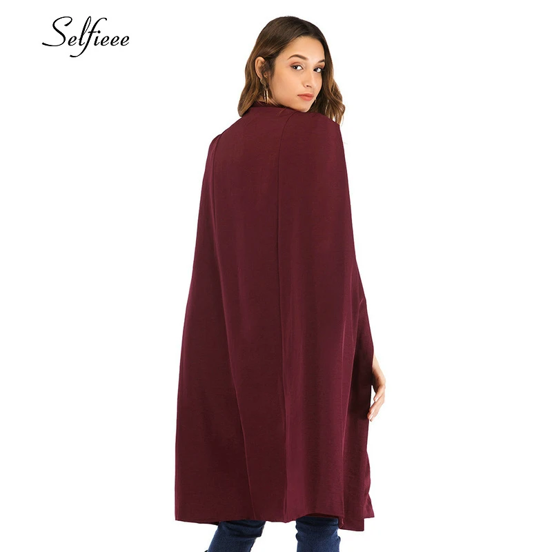 Модный длинный тренч для женщин отложной воротник рукав карман однотонный